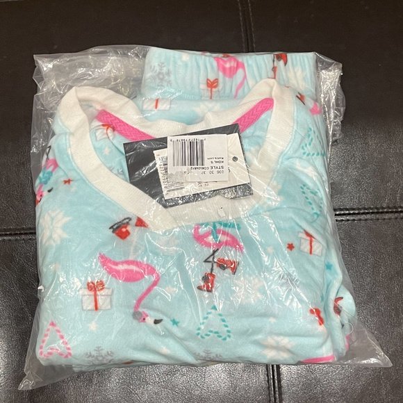 New Cuddl Duds Petite XS PXS Christmas Pink Flamingo Pajama Top Pant 2 Pc Set - Picture 3 of 4